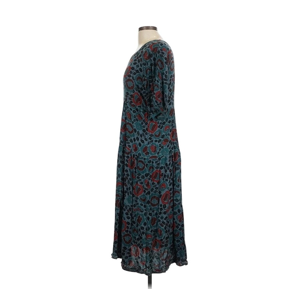 Gudrun Sjoden Dress Women L Green Floral Puff Sleeve Drop Waist Midi Boho - Picture 6 of 10